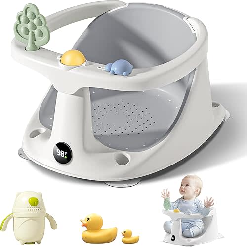 Coldew Baby Bath Seat for Babies 6 Months & Up, Non-Slip Toddler Bath Seat for Baby Sitting Up, Safe Baby Bath tub Seat with Suction Cups, Soft Cushion, Baby Bath Chair, Gray