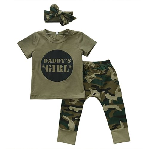 2 Styles Daddy’s Baby Boy Girl Camouflage Short Sleeve T-Shirt Tops+Green Long Pants Outfit Casual Outfit - Baby Girl