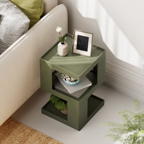 Ebern Designs Farmhouse Geometric Wood End Table With 3-Layer Cube Design & Reviews | Wayfair