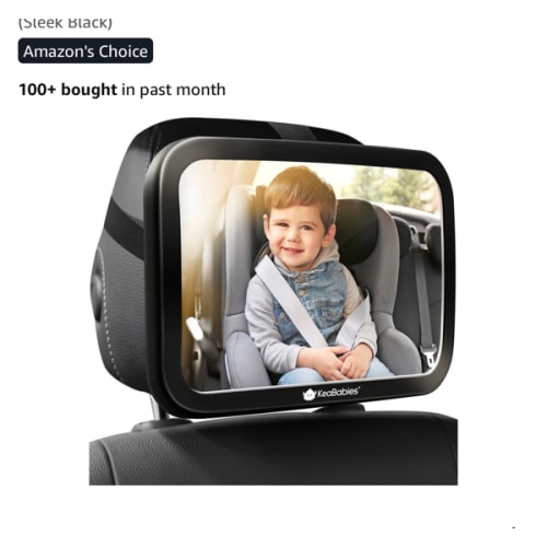 Large Shatterproof Baby Car Mirror, Backseat - Safety Car Seat Mirror for Baby Rear Facing, 360 Wide Crystal Clear View, Accessories for Removable Headrest, Easy Install & Adjustable (Sleek Black)