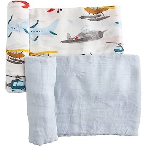 Little Unicorn – Air Show Deluxe Swaddle | Set of 2 | 100% Rayon Muslin from Bamboo | Super Soft | Newborns and Infants | Large 47” x 47” | Machine Washable