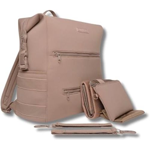 Neoprene Diaper Bag, Minimalist Backpack Diaper Bag with Pouch, Changing Pad, and Stroller Straps, Water Resistant and Lightweight Baby Girl Diaper Bag, Diaper Bag Backpack, Mauve
