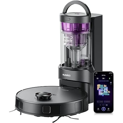 Eureka E20 Plus Robot Vacuum with Bagless Self Emptying Station, Robotic Vacuum and Mop Combo, 45-Day Capacity, Upgraded 8000Pa Suction and Anti Hair-Tangling Brush, LiDAR Navigation, App Control
