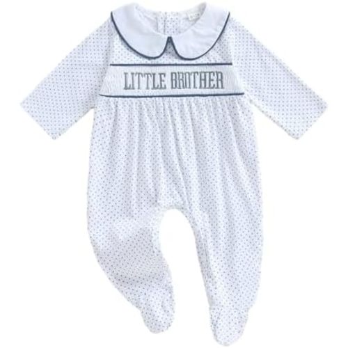 Newborn Baby Boy Clothes Little Brother Letter Print One Piece Romper Footie Coming Home Outfits Infant Jumpsuit