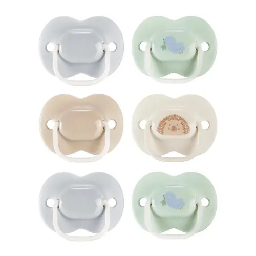 Tommee Tippee Anytime Matte Pacifier, 0-6 Months, Symmetrical Baglet, BPA-Free Binkies, Blue/Green, Pack of 6