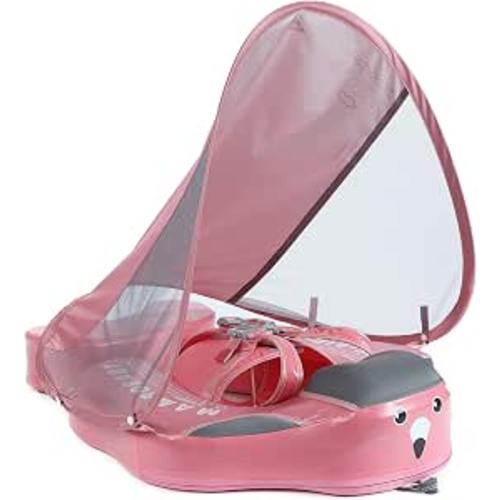 Mambobaby Float with Canopy – Baby Swim Float with Tail, Non-Inflatable Solid Baby Float, Upgraded Soft Waterproof Skin-Friendly Leather Infant Swim Float (Deluxe Edition Pink)
