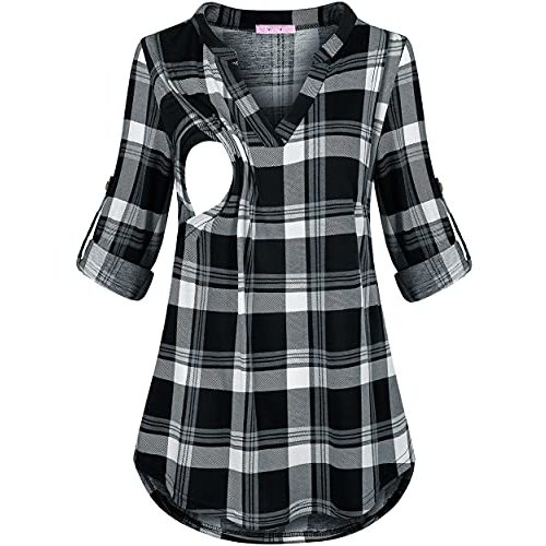 Joymom Maternity Rolled Long Sleeve Nursing Tops Tunic Blouses Breastfeeding