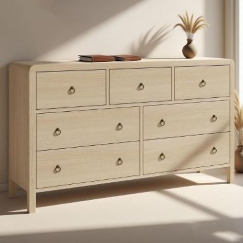 6-Drawer Dresser, 52 inch Wide Modern TV Stand Chest of Drawers with Large Storage, Curved Details for Bedroom, Living Room, Hallway