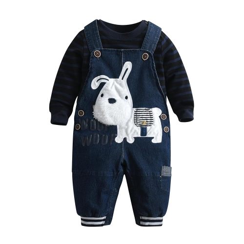 Cute Baby Boy Clothes Suit Toddler Boys' Striped long Sleeve T-Shirt+Denim Overalls Jumpsuit Pants Outfits Sets