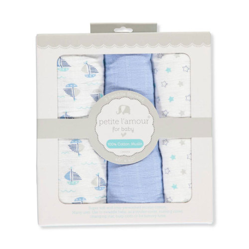 Petite L'amour Baby Boys' 3-Pack Swaddle Blankets - blue, one size