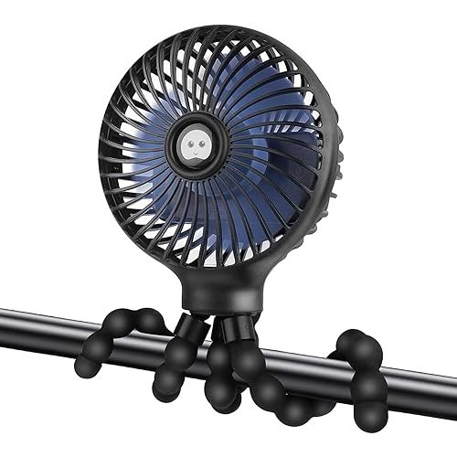 Portable Stroller Fan with Flexible Tripod, 5200mAh Battery, 3 Speeds, USB Rechargeable, for Car Seats, Cribs and More