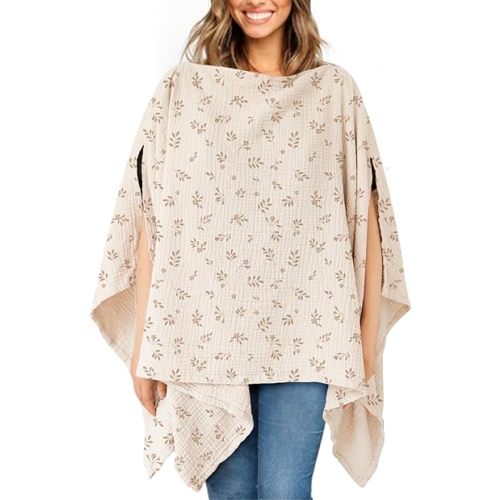 Konssy Muslin Nursing Cover for Breastfeeding, 360° Full Privacy Breathable 100% Cotton Breastfeeding Cover, Multi-use Carseat Canopy