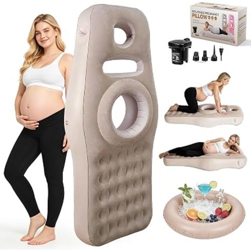 Inflatable Pregnancy Sleep Pillow: for Stomach Sleeping Full Body Mattress with Belly Hole Maternity Airbed for Pregnant Women Pregnancy Rest,Back & Hip Pressure Relief (Brown)