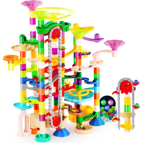 JOYIN 236Pcs Glowing Marble Run with Motorized Elevator- Construction Building Blocks Toys with 30 Glow in The Dark Plastic Marbles, STEM Toy for Boys and Girls Gift for Christmas