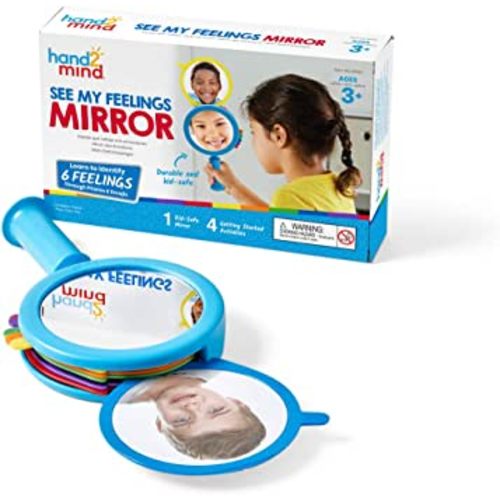 hand2mind See My Feelings Mirror, Play Therapy Toys, Mindfulness for Kids, Emotional Regulation for Kids, Social Emotional Learning Activities, Calm Down Corner Supplies, Calming Corner (Set of 1)