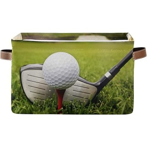 Sport Golf Ball Theme Storage Basket Bins, Decorative Baskets Storage Box Collapsible Storage Cubes Organizer with Handles for Nursery Shelf Closet Office Home Bedroom, 1 Pack