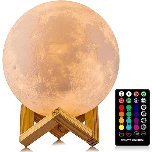 LOGROTATE Moon Lamp, 16 Colors LED Night Light for Kids 3D Printing Moon Light with Stand& Remote/Touch Control & Timing, Moon Light Lamp for Kid Friend Birthday Gifts, Room Decor (Diameter 4.8 INCH)