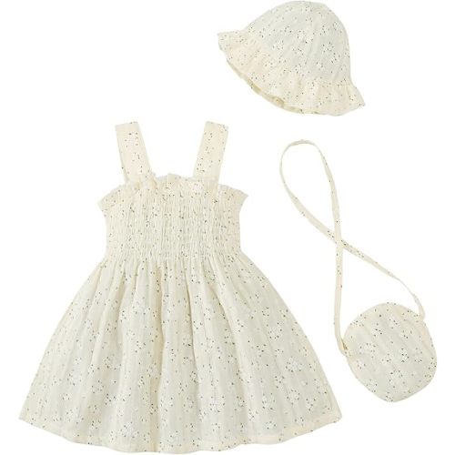 Renotemy Baby Girl Dress Toddler Girl Clothes Summer Outfits Gifts Cotton Sundress Infant Dresses for Girls with Hat and Bag