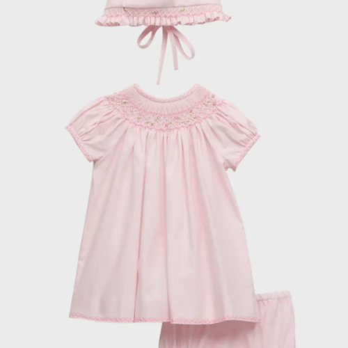 Girl's Floral Smocked Bishop Dress W/ Bonnet & Bloomers, Size Newborn-9M