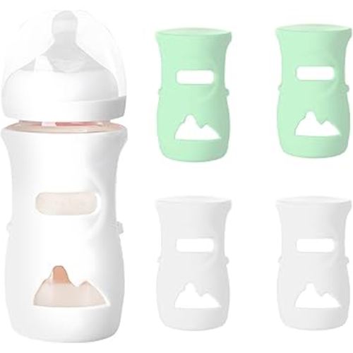 4 Pack Silicone Sleeves for Avent Natural Glass Baby Bottles, Baby Bottle Sleeves 8 oz Premium Food Grade Silicone Bottle Cover, Anti Breakage Baby Bottle Holder