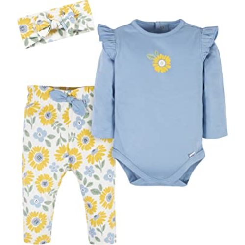 Gerber Baby-Girls 3-Piece Long Sleeve Onesies Bodysuit, Pants & Headband Set