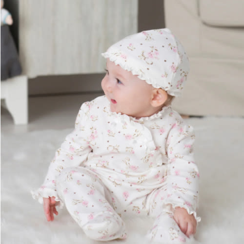 Vintage Rose Footed One-Piece And Hat