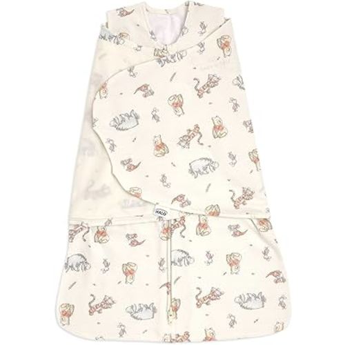 HALO Disney 100% Cotton Sleepsack Swaddle, 3-Way Adjustable Wearable Blanket, TOG 1.5, Winnie Frolic, Small, 3-6 Months