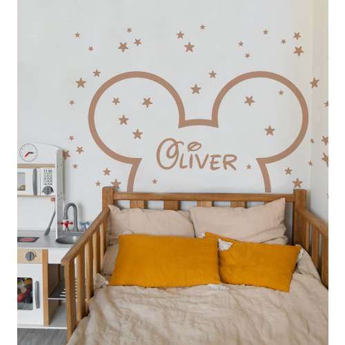 Mickey Toddler Headboard Wall Decal Large Arch Sticker Stars Nursery Mouse Ears Custom Name Playroom Bedroom Bathroom, LF552A