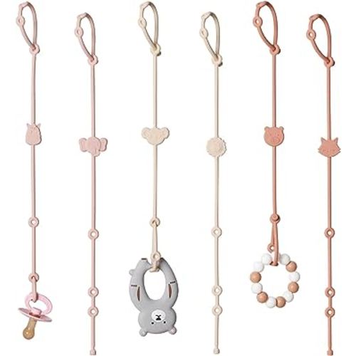 ROCCED Toy Straps for Baby 6pcs, Silicone High Chair Toys Straps Stroller Accessories Toddler Bottle Straps Car Seat Toys Baby Travel Essential Baby Toy Straps Silicone Animal Design Blush+Ivory+TER
