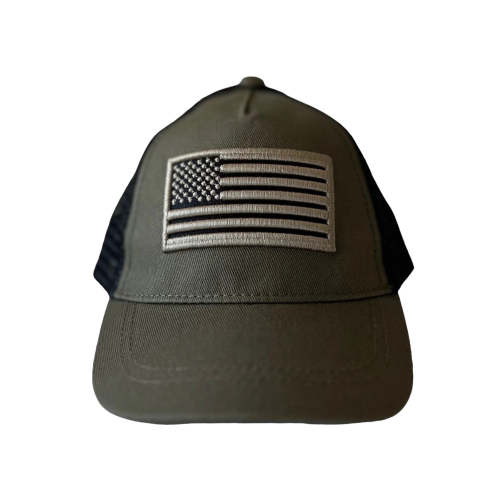 American Flag Kids Trucker Hat, Olive