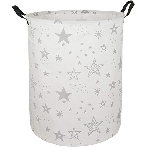 Collapsible Kids Laundry Basket Clothes Hamper, Foldable Storage Organizer Bin, Toy Clothes Storage with Handles for Boys Girls Bedroom, Room Decor Grey Star