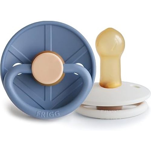 FRIGG Little Viking Natural Rubber Baby Pacifier 2-Pack | Made in Denmark | BPA-Free (Ocean View/Cream, 6-18 Months)