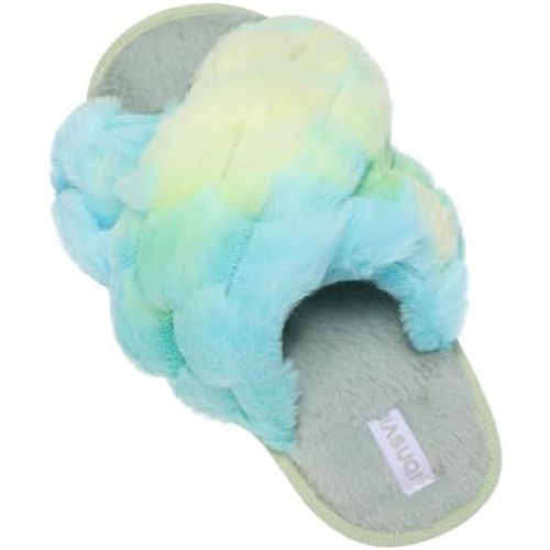 JIASUQI Women's Open Toe Slippers Fuzzy Fluffy House Slippers for Women Cozy Criss Cross Furry Slides Slippers