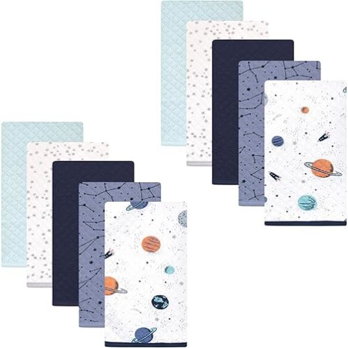 Hudson Baby Unisex Baby Quilted Burp Cloths, Space, One Size
