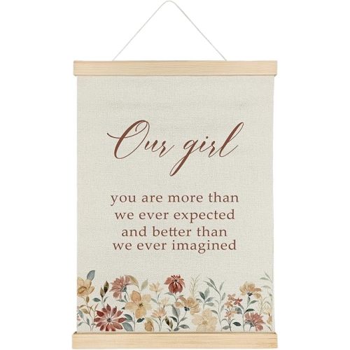 Qvapt Nursery Wildflower Baby Girl Wood Poster Hanger 12×16,Baby Girl Poster Hanger Frame,Floral Nursery Wall Art Decor,Wildflower Decor,Floral Wall Art Decor