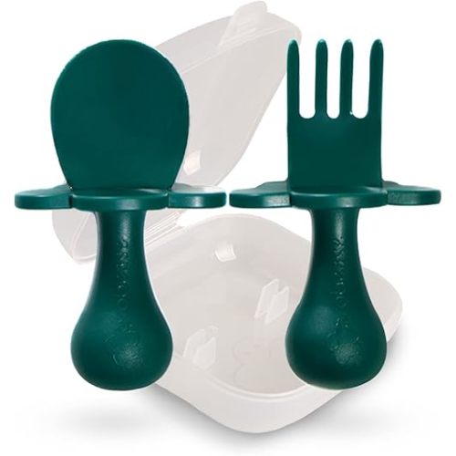 Grabease Baby Spoons & Toddler Utensils for Baby Led Weaning - BPA-Free & Phthalate-Free Feeding Supplies - 1 Set, Green - Self Feeding Spoon