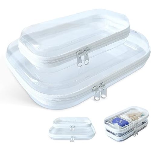 Clear Zipper Case for Storage, Portable Hard Zipper Case Clear, Hard Plastic Zipper Pouches for Snacks (2PCS)