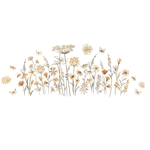Boho Flower Wall Stickers Wildflower Floral Grass Decals for Baby Nursery Girls Bedroom Kids Room Wall Decoration,1 * Wall Stickers,As Shown