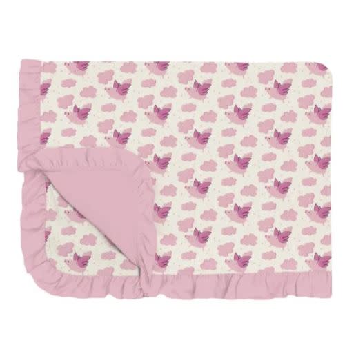 Natural Flying Pigs Print Ruffle Toddler Blanket