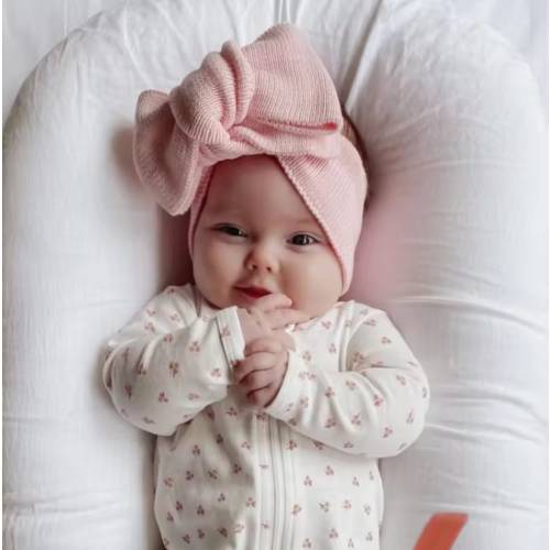 Knit Baby Bow Head Wrap, Neutral Newborn Accessories, Oversized Baby Bow, Baby Hair Bow, Baby Girl Bow, Newborn Heirloom Gown Bow Headband