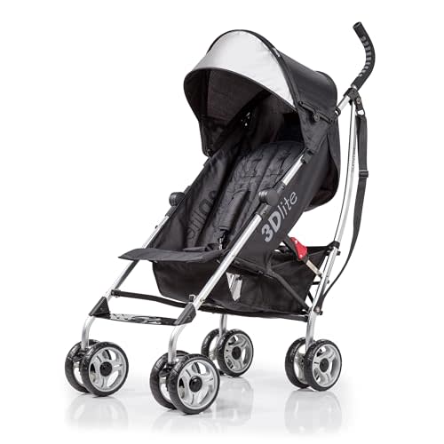 Bright Starts 3Dlite Convenience Stroller, Black - Lightweight Stroller, Large Seat Area, Mesh Siding, 4 Position Recline, Extra Large Storage Basket, Infant Stroller for Travel