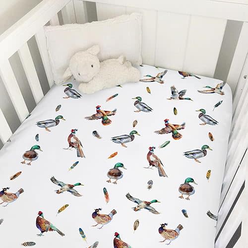 Country Duck Pheasant Baby Sheet 52''x28'' Wild Ducks Birds Feathers Stretchy Fitted Sheet for Boy Girl Hunting Animal Soft Nursery Baby Sheet for Standard Crib and Toddler Mattress