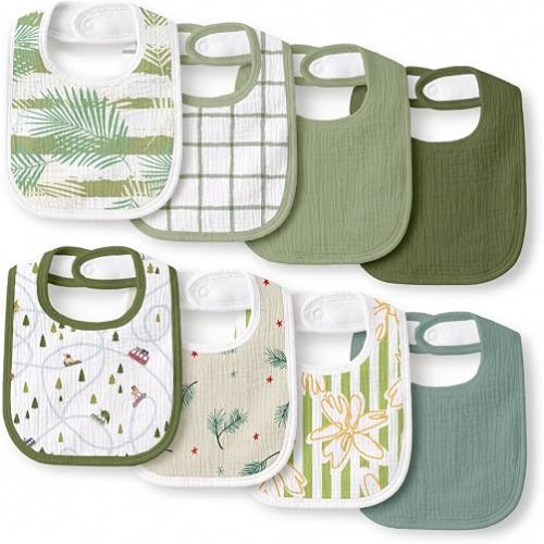 Muslin Bibs for Baby Boy Girl, Adjustable Fit for Drooling and Teething