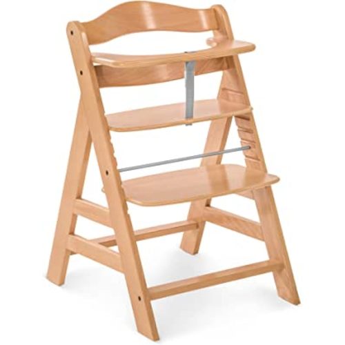 Hauck Alpha+ Grow Along Adjustable Wooden High Chair Seat with 5 Point Harness and Bumper Bar for Babies 6 Months and Up, Beechwood, Natural