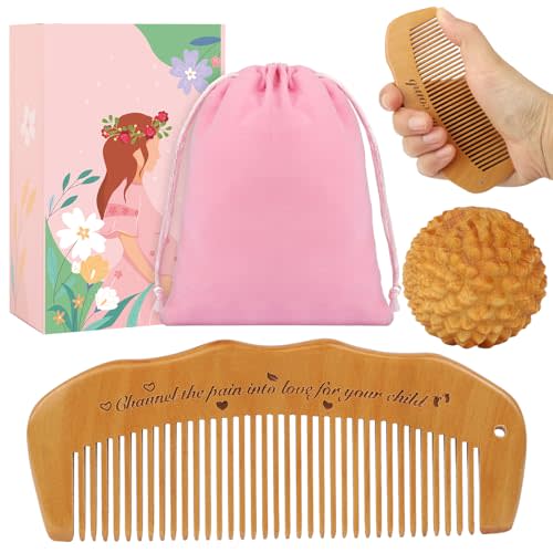 Kasiden Wooden Birthing Comb Massage Ball Set for Labor Pain Relief, 2 Pcs Labor Comb with Bag, Delivery Essentials Items for Women During Childbirth, Mom Gift