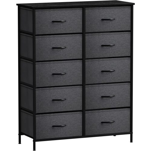 Sorbus Dresser with 10 Drawers - Storage Unit Organizer Chest for Clothes - Bedroom, Hallway, Living Room, Closet, & Dorm Furniture - Steel Frame, Wood Top, and Easy Pull Polyester Fabric Bins