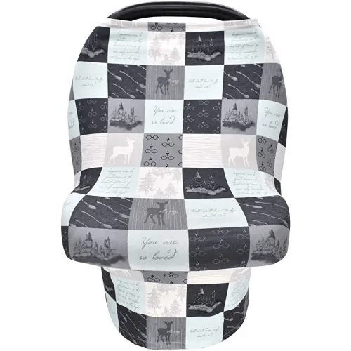 Car Seat Nursing Cover Shopping Cart Cover High Chair Cover 4 in 1 Carseat Canopy Nursing Breastfeeding Cover for Baby Boys and Baby Girls (Grey&Green)