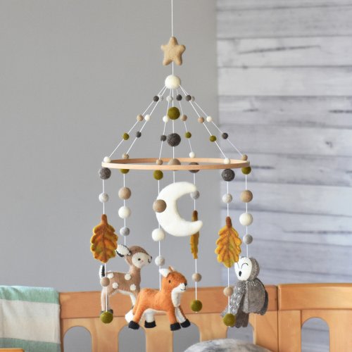 Fox Baby Mobile, Forest Deer Nursery Mobile, Owl Woodland Crib Mobile, Animal Cot Mobile, Neutral Mobile Baby, Felt Ball Mobile, Felt Mobile