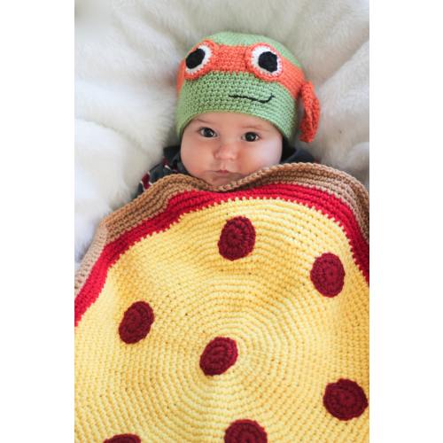 Crocheted Ninja Turtle inspired Hat and Pizza Blanket/ Baby gift/ Hat and blanket set/Crocheted ninja turtle hat/baby shower gift/pizza blan