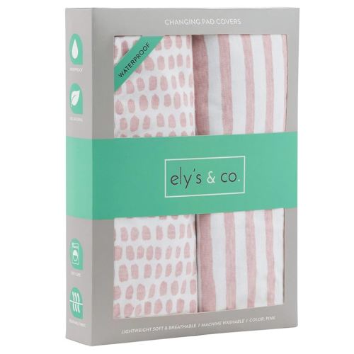 Ely's & Co. Patent Pending Waterproof Changing Pad Cover Set | Cradle Sheet Set by Ely's & Co no Need for Changing Pad Liner Mauve Pink Splash & Stripe 2 Pack for Baby Girl